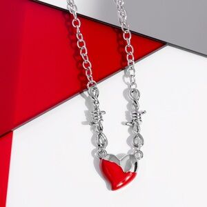 Silver and Red Heart Necklace